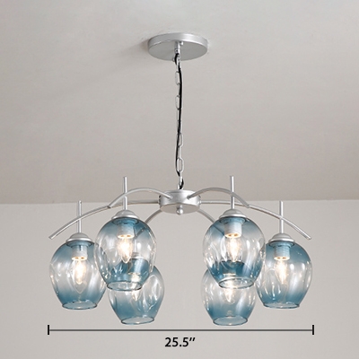 Curved Arm Suspended Light Contemporary Faded Glass 6 Light Adjustable Ceiling Light