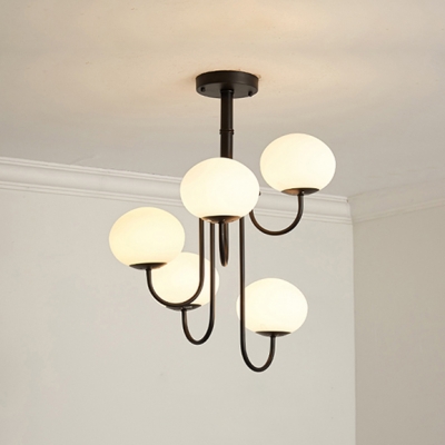 Designers Style Oval Suspended Lamp Milky Glass 5 Lights Chandelier Light for Bedroom