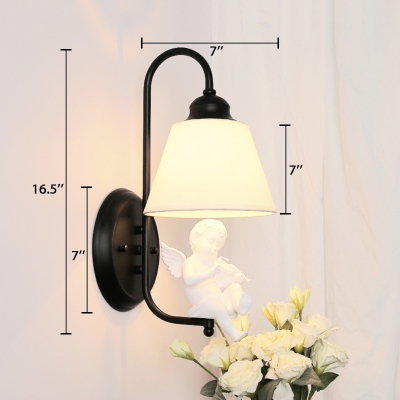 Fabric Shade Tapered Wall Lighting with Angel Baby Modern 1 Bulb Wall Sconce in Black/White