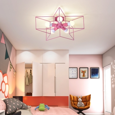 Five-pointed Star Semi Flush Mount Children Bedroom Metal 5 Lights Chandelier in Pink/Yellow