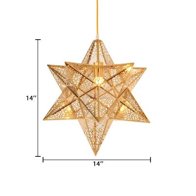 Gold Finish Star Shade Drop Light Contemporary Stainless 1 Light Suspension Light for Kids
