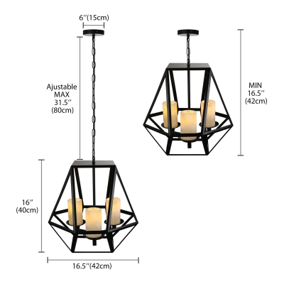 Heavy Cage Wrought Iron Three-light LOFT LED Pendant Light