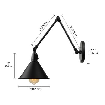 Indoor LED Wall Light in Industrial Style with Cone Black Shade
