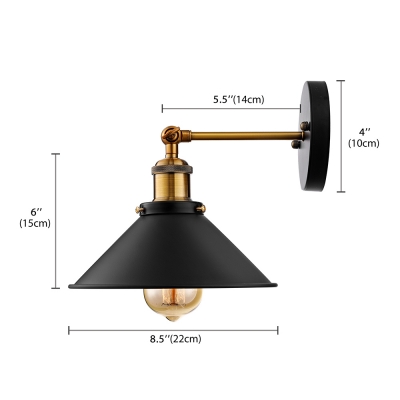 Industrial Style 1 Light Wall Sconce with Metal Railroad Shade for Barn Restaurant-Black
