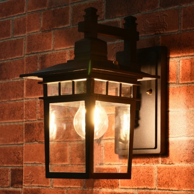 Industrial Vintage Wall Sconce with Clear Glass Shade in Black for Indoor/Outdoor Lighting