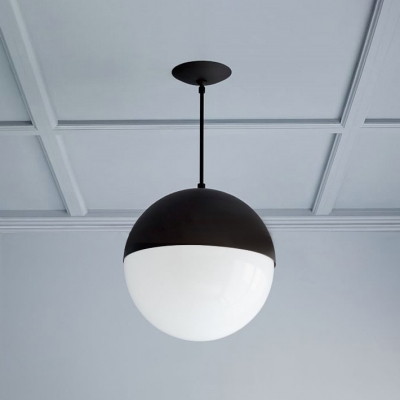 Modern Designers Style Globe Pendant Light White Glass LED Lighting Fixture in Matte Black