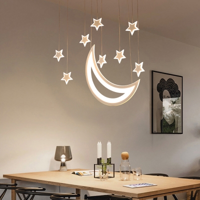 Moon and Star Cluster Pendant Light Modernism Acrylic Multi Light Drop Light for Bedroom
