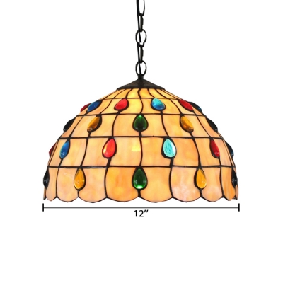 Multicolored Jewels Theme Tiffany Dome Glass Shade Living Room Hanging Lamp, 12