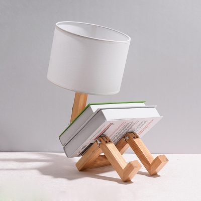 Novelty Wooden Table Light with Drum White Shade 1 Head Reading Light for Study Room