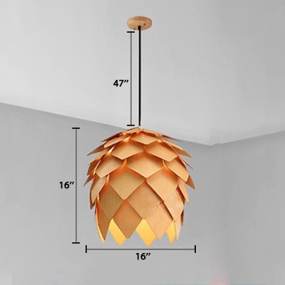 Pinecone Shade Pendant Light Natural Designer Woody Hanging Light for Living Room