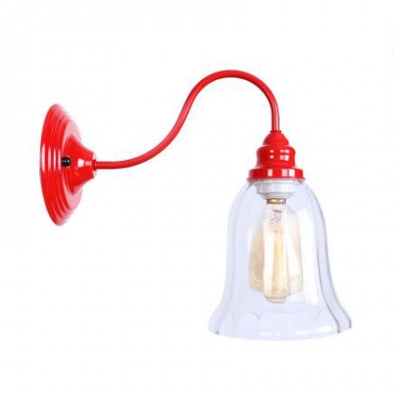 Red Finish Gooseneck Sconce Light with Clear Glass Shade Industrial Modern Wall Mount Fixture