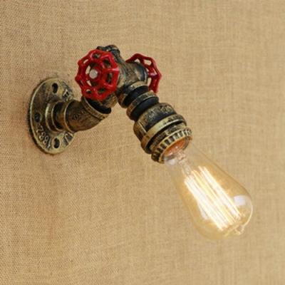 Retro Style Pipe Wall Mount Fixture Iron Single Head Sconce Light in Antique Brass/Bronze/Silver