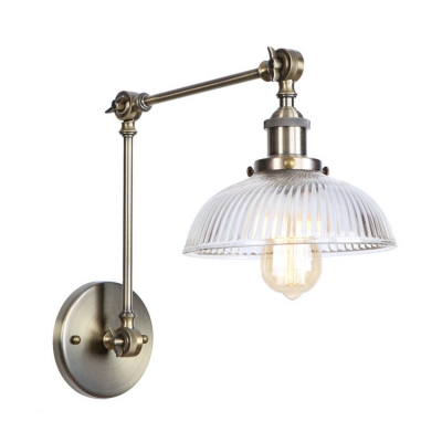 Ribbed Glass Bowl Sconce Light Industrial Adjustable 1 Head Wall Lighting in Bronze for Studio