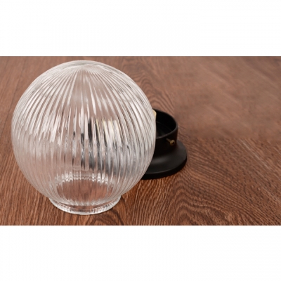 Ribbed Glass Sphere Ceiling Light Contemporary 1 Bulb Flush Mount Lamp Fixture in Black