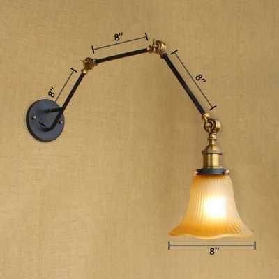 Ribbed Wall Mount Fixture Retro Style Frosted Glass Single Light Sconce Light in Brass Finish