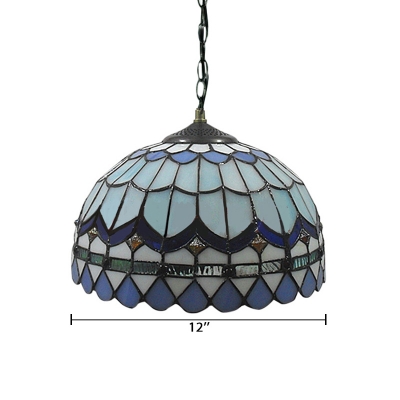 Sea Blue Dome Shape Shade Mini Pendant Light Stained Glass Tiffany Style