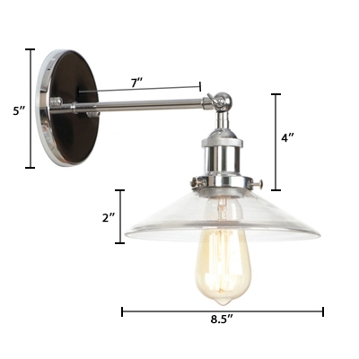 Single Head Shallow Round Wall Light Industrial Simple Clear Glass Sconce Light in Chrome Finish