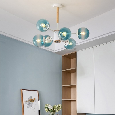 Sphere Ceiling Light Modern Chic Faded Blue Glass 6 Light Ceiling Lamp for Coffee Shop