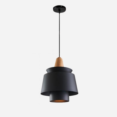 Wood Cone Suspended Lamp Natural Contemporary Hanging Lighting in Black for Corridor