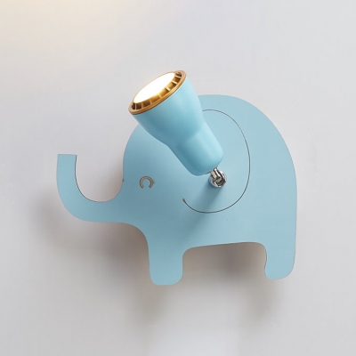 Wooden LED Sconce Light with Pink Whale/Blue Elephant Rotatable Wall Light Fixture for Kids Children