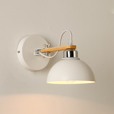 1 Bulb Armed Wall Mount Light with White Dome Shade Modernism Metallic Sconce Light