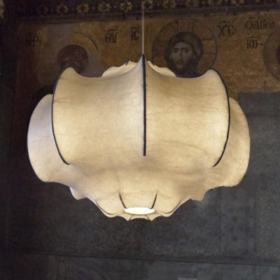 1 Light Lantern Pendant Light Contemporary Fabric Decorative Hanging Lamp in White