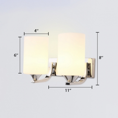 2 Heads Cylindrical Wall Lighting Minimalist Frosted Glass Wall Lamp in White for Bedside