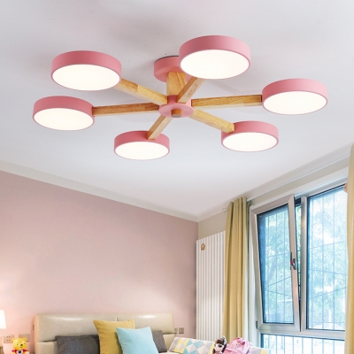 3/6 Lights Drum Ceiling Lamp Modern Fashion Living Room Acrylic Chandelier Light in Pink