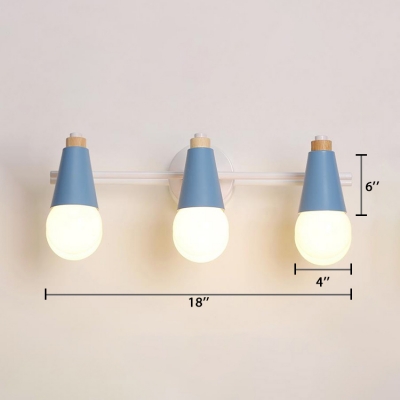 3 Lights Linear Sconce Light With Open Bulb Living Room Metallic Vanity Light in Blue/Gray