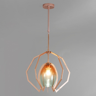 Faded Glass Oval Shade Pendant Lighting One Light Art Deco Modern Light Fixture in Rose Gold