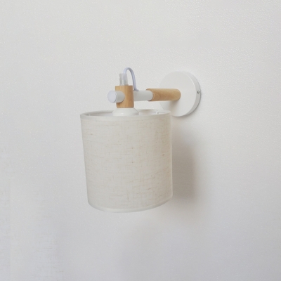 Armed Wall Lamp with Cylinder Fabric Shade Industrial 1 Bulb Small Wall Mount Light in White
