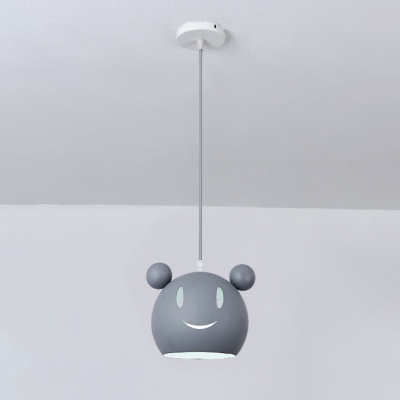 Cartoon Mouse Suspended Light Baby Kids Room Metallic 1 Bulb Pendant Light in Blue/Gray/Pink