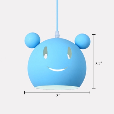 Cartoon Mouse Suspended Light Baby Kids Room Metallic 1 Bulb Pendant Light in Blue/Gray/Pink