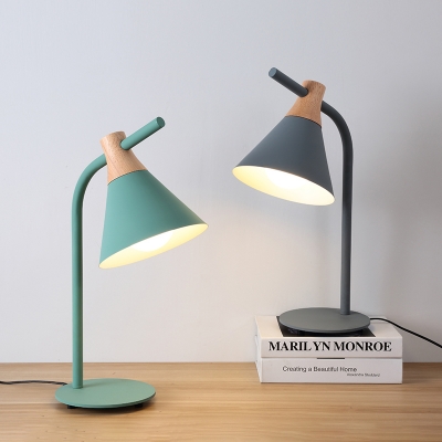Conical 1 Head Standing Desk Light Simple Blue/Green Metallic Desk Lamp for Library Bedroom