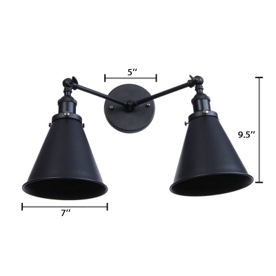 Coolie Wall Mount Fixture Industrial Concise Metal 2 Lights Wall Sconce in Black Finish