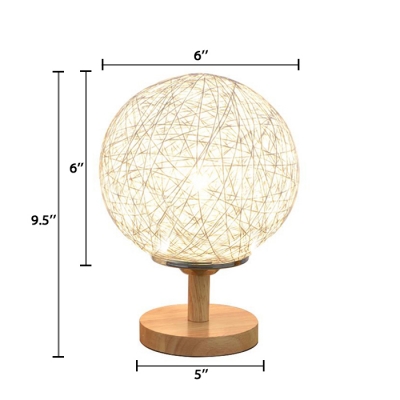 Globe Table Light Modern Fashion Weave Desk Lamp with Wood Base in White for Bedside