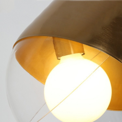 Gold Half Round Ceiling Light Contemporary Transparent Glass Accent Pendant Lamp