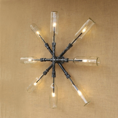 Industrial Vintage Wall Sconce with Star Shape Pipe Fixture Body, Clear Glass Bottle Shade