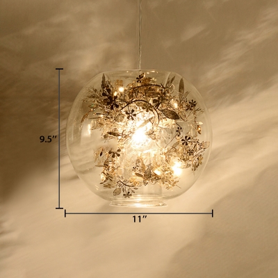 Inner Glass Shade Suspended Light with Gold Metal Flower Designer Style Single Head Pendant Light