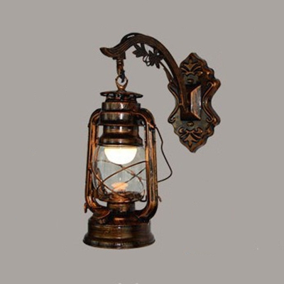 Metallic Lantern Style Wall Light Nautical Style 1 Light Wall Mount Fixture in Antique Copper for Bar