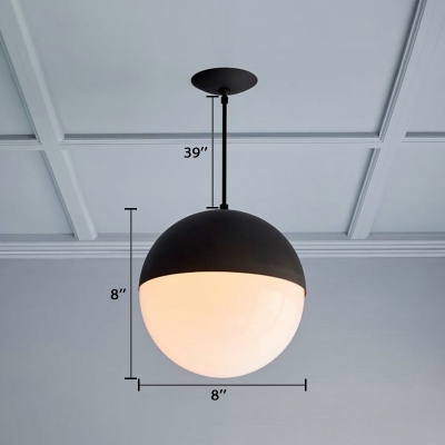Modern Designers Style Globe Pendant Light White Glass LED Lighting Fixture in Matte Black