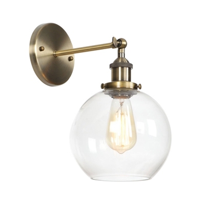 Modernism Armed Wall Light with Spherical Shade Clear Glass 1 Head Art Deco Wall Sconce in Bronze