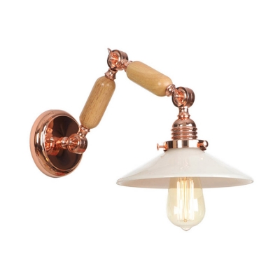 Opal Glass Cone Wall Sconce with Swing Arm Modernism Single Head Wall Lamp in Rose Gold