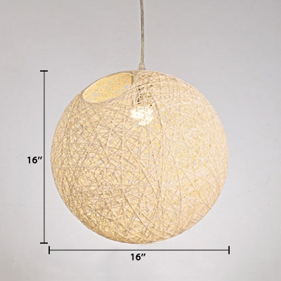 Rattan Ball Shade Suspended Light Natural Simple Ceiling Light in White for Sitting Room