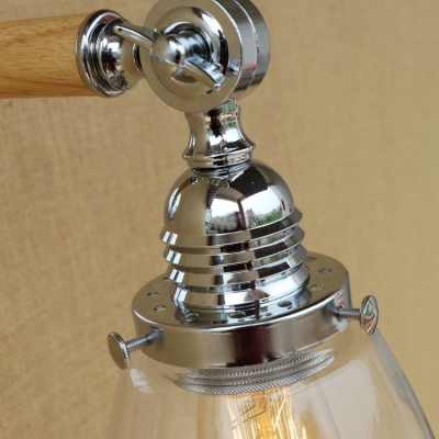 Rotatable Cone Small Wall Lamp Industrial Clear Glass Wall Mount Fixture in Chrome for Corridor