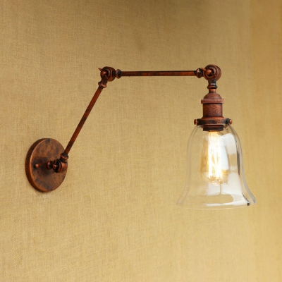 Rust Finish Bell Wall Light Loft Style Rotatable Clear Glass Shade 1 Light Sconce Lighting