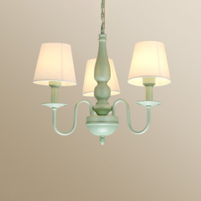 Vintage Tapered Hanging Ceiling Lamp with Fabric Shade 3/5 Lights Chandelier in Green Finish