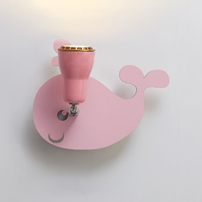 Wooden LED Sconce Light with Pink Whale/Blue Elephant Rotatable Wall Light Fixture for Kids Children