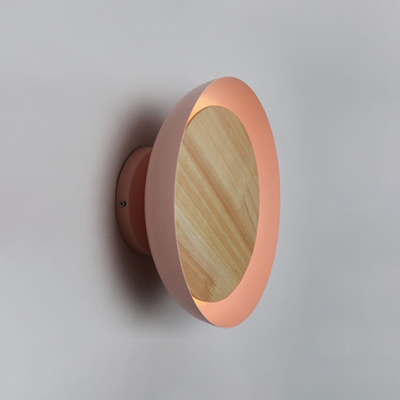 Wooden Wall Mount Fixture with Bowl Shade Modern Design Pink LED Wall Lamp for Corridor
