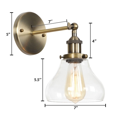 1 Head Gourd Wall Sconce Industrial Transparent Glass Lighting Fixture in Bronze Finish